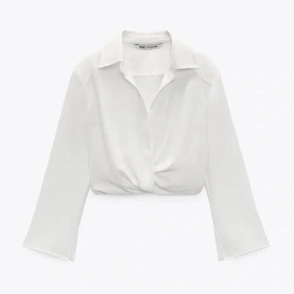 NWT Zara Pleated Crop Top (White, Medium)